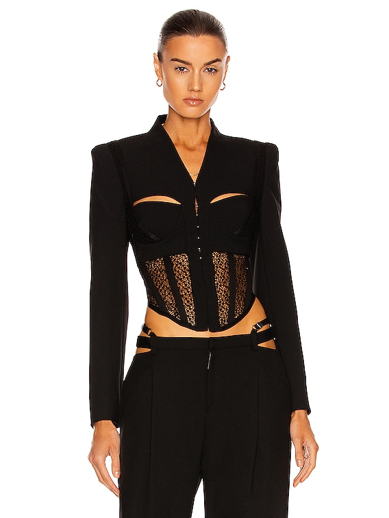 Dion Lee Suspended Lace Bustier Jacket in Black