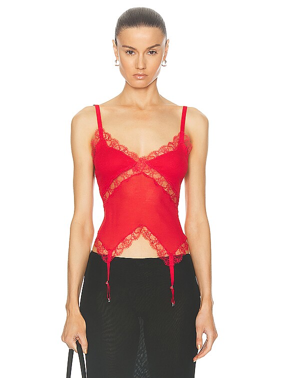 Dion Lee Lace Rib Garter Tank Top in Red | FWRD