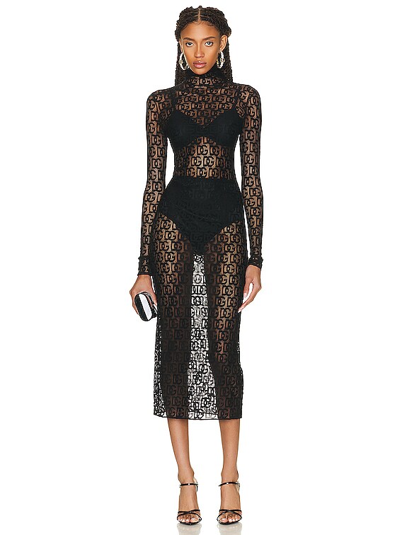 Dolce & Gabbana Monogram Jacquard Long Dress in Black | FWRD