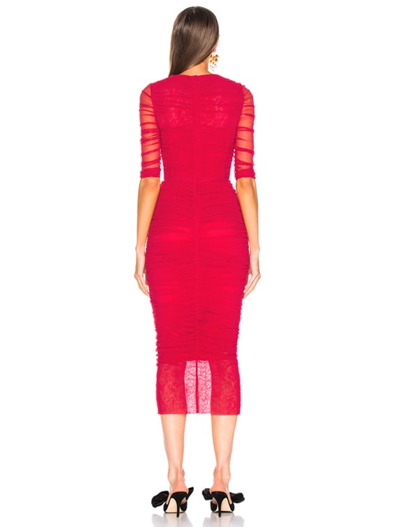 dolce & gabbana ruched tulle midi dress Dolce & Gabbana Ruched Stretch-Tulle Midi Dress In Red - 30% Off