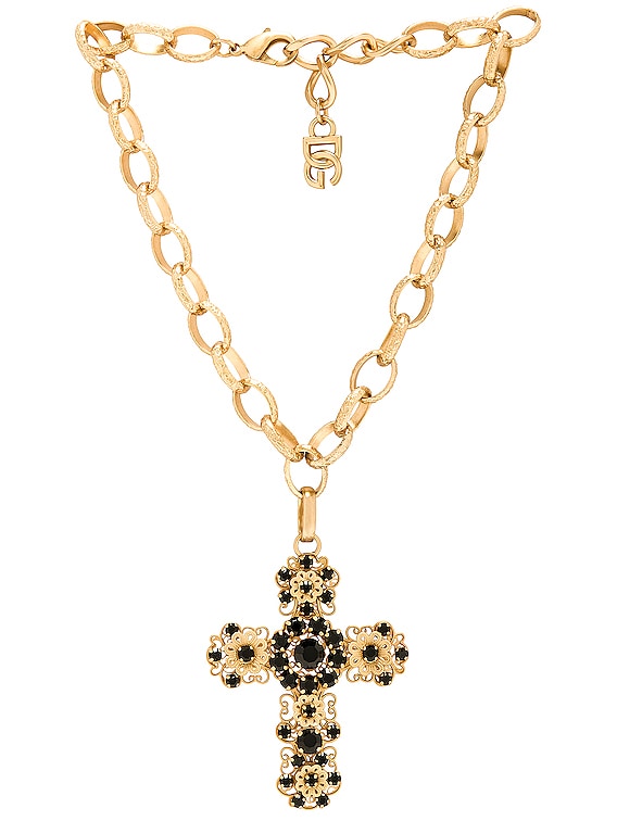 Dolce & Gabbana Cross Necklace in Gold & Black | FWRD