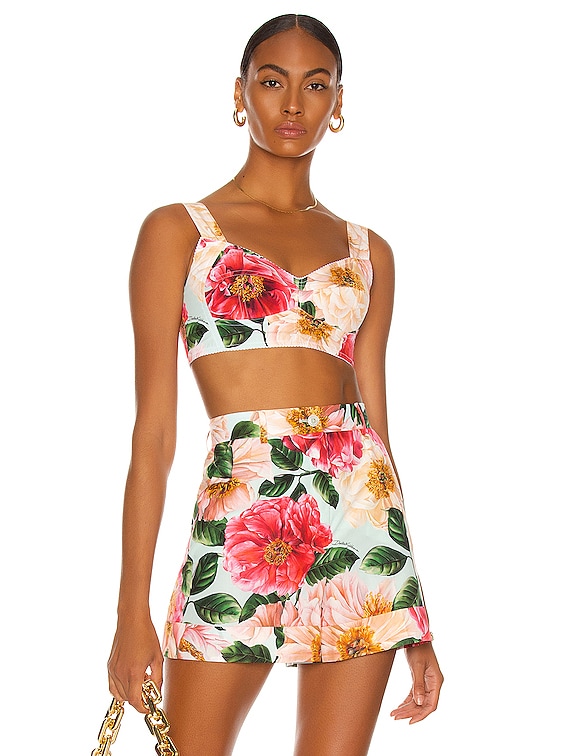 Dolce & Gabbana Floral Bustier Top in White & Pink