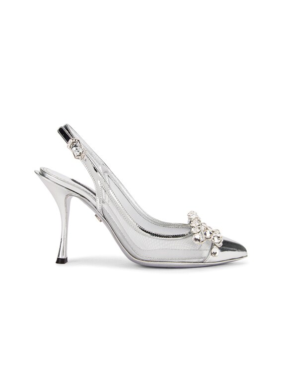 Dolce & Gabbana Bow Slingback Heels in Silver | FWRD