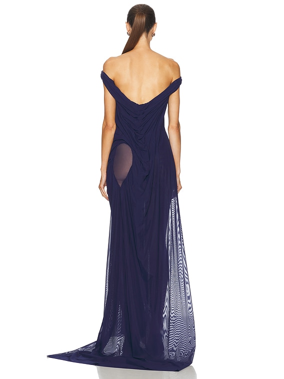 Wetlook Off Shoulder Long Dress