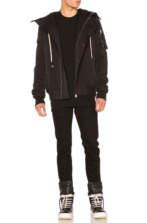 DRKSHDW by Rick Owens Short Hooded Bomber Jacket in Black | FWRD