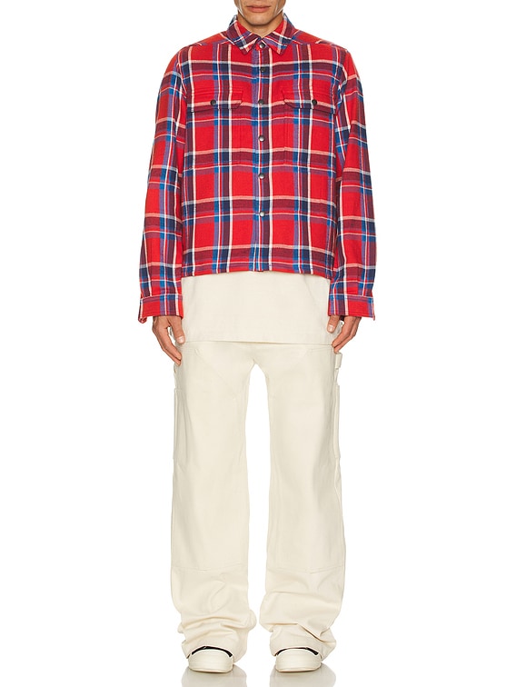 DRKSHDW by Rick Owens Cropped Outershirt in Red Plaid | FWRD