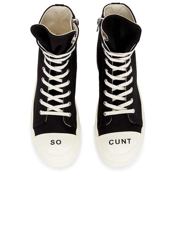 DRKSHDW by Rick Owens High Top Sneaks with So Cunty Print in Black