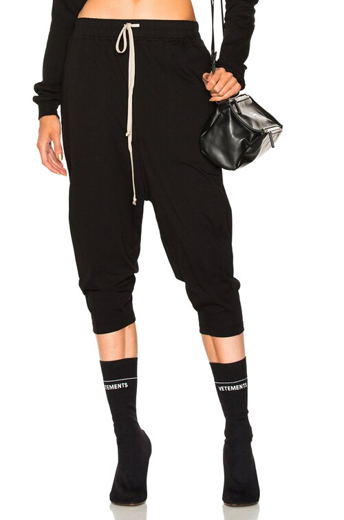 DRKSHDW by Rick Owens Drawstring Cropped Pant in Black | FWRD DRKSHDW by Rick Owens Drawstring Cropped Pant in Black | FWRD