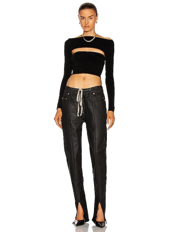 DRKSHDW by Rick Owens Drawstring Slit Cut Skinny in Black Wax | FWRD