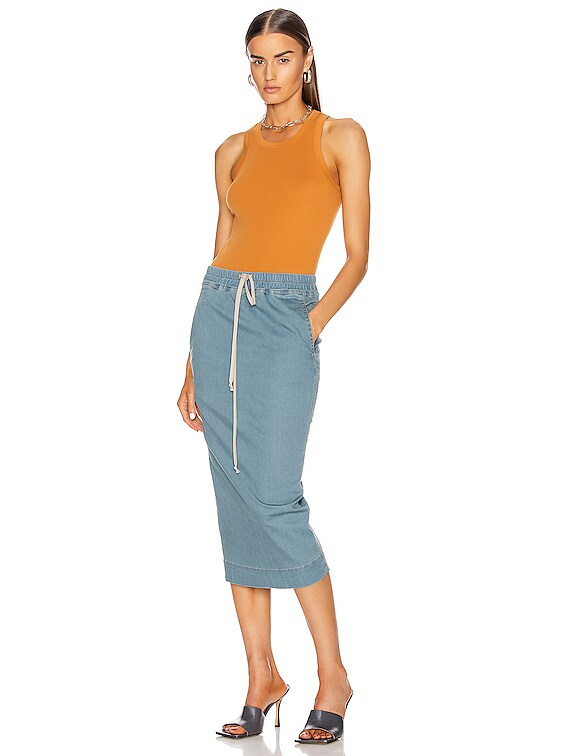 DRKSHDW by Rick Owens Soft Pillar Denim Skirt in Soft Blue | FWRD