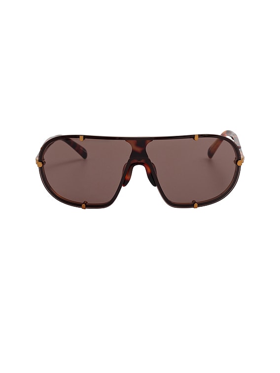 Dries Van Noten Shield Sunglasses in Old Gold, T-Shell, & Brown | FWRD