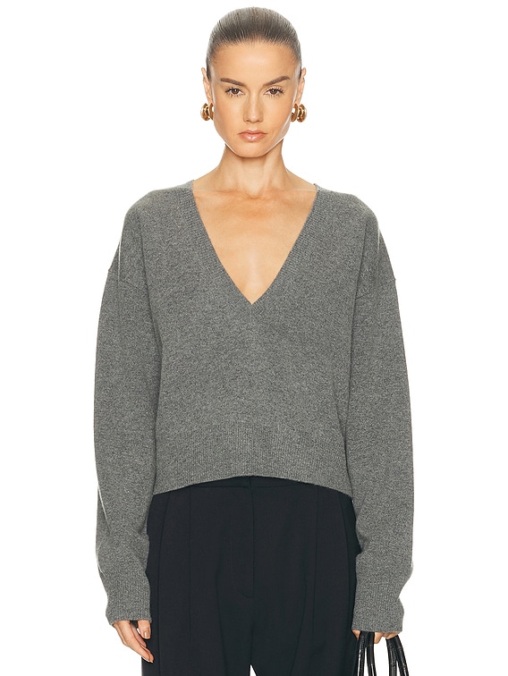 EAVES Lonne Deep V-neck Sweater in Dark Grey | FWRD