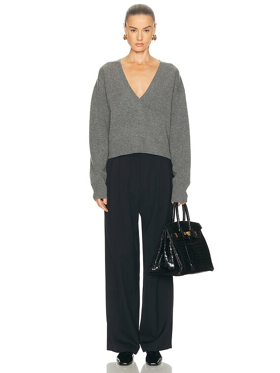 EAVES Lonne Deep V-neck Sweater in Dark Grey | FWRD