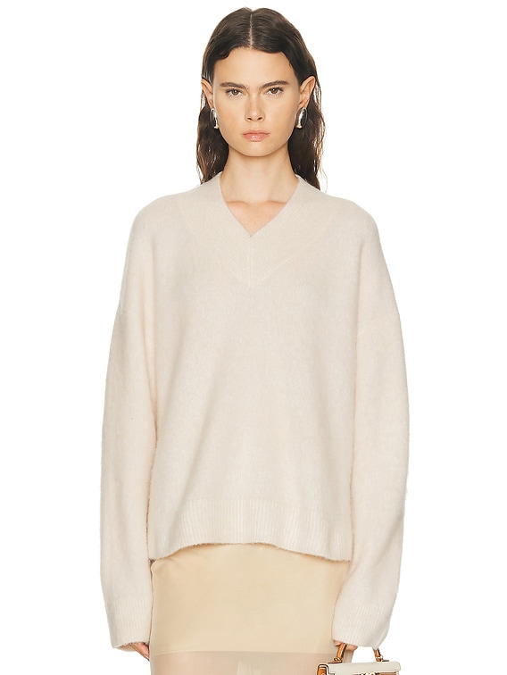 EAVES Jacquie V-neck Sweater in Ivory | FWRD