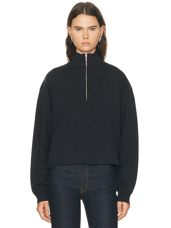 EAVES Brecken Double Faced Half Zip Sweater in Dark Grey | FWRD