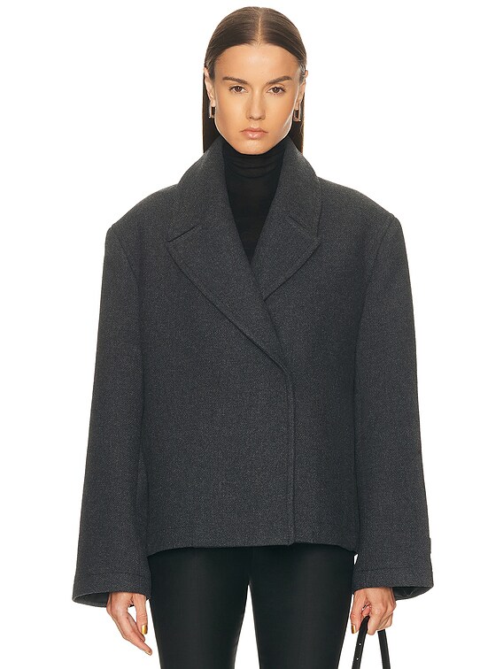EAVES Oak Manteco Wool Cropped Peacoat in Dark Grey | FWRD