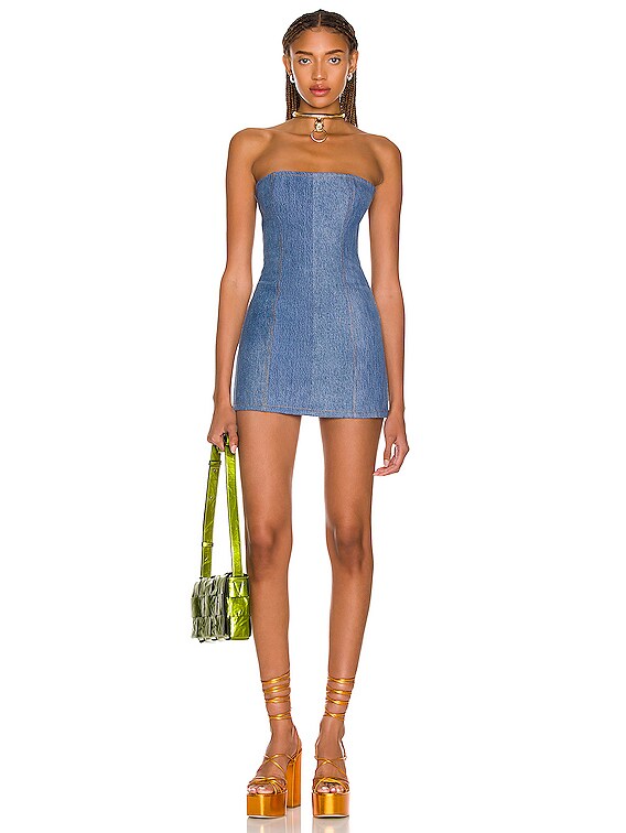 EB Denim Strapless Mini Dress in Light Medium