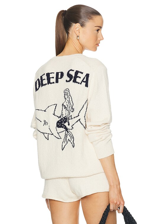 The Elder Statesman Deep Sea Crewneck Sweater in Natural & Navy | FWRD
