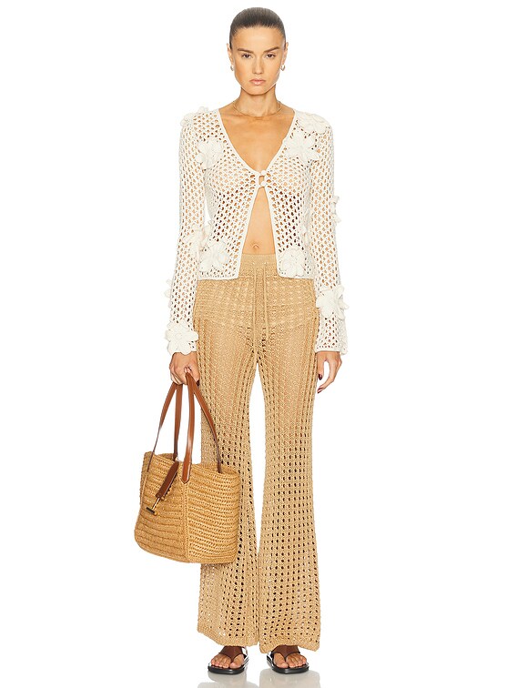 The Elder Statesman Floral Lace Crochet Cardigan in Ivory