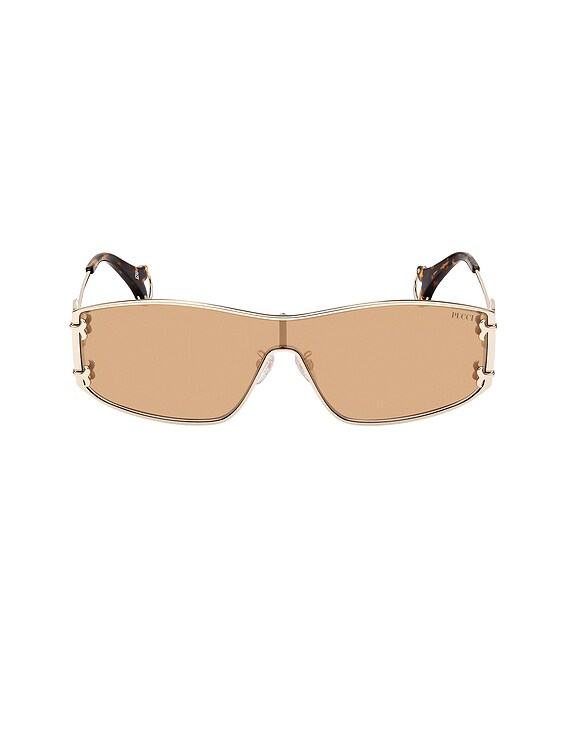 Emilio Pucci Shield Sunglasses in Shiny Pale Gold | FWRD display picture 3