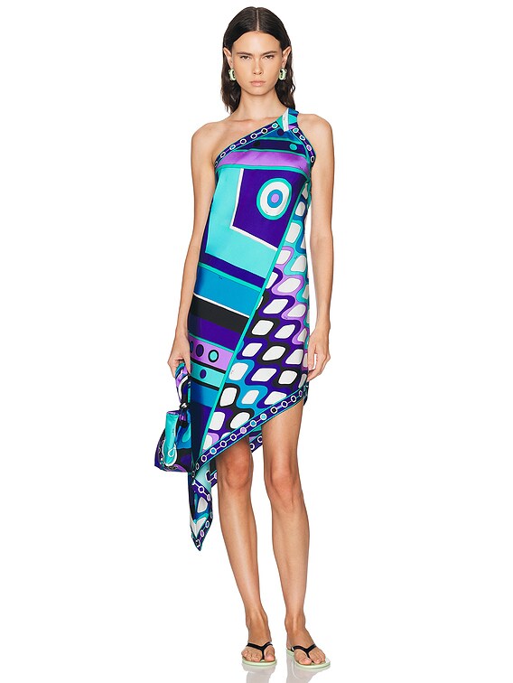 Emilio Pucci Silk Twill Asymmetric Dress in Turquoise Blue | FWRD