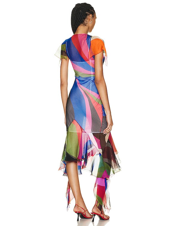 Emilio Pucci Printed Silk Dress in Rosso & Blue