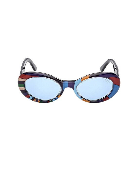Emilio Pucci multicolor Patterned Women\'s Sunglasses Emilio Pucci Oval Sunglasses in Shiny Iride Pattern & Blue  main image 3
