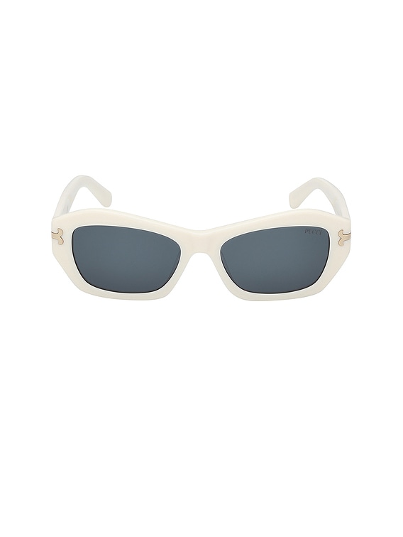 Emilio Pucci Geometric Sunglasses in Shiny White & Blue | FWRD