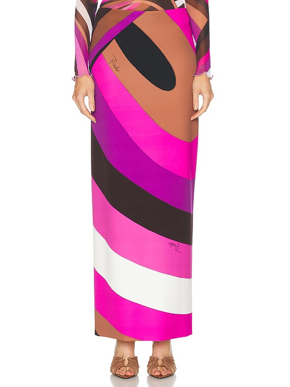 Emilio Pucci Long Column Skirt in Fuxia & Narrone | FWRD