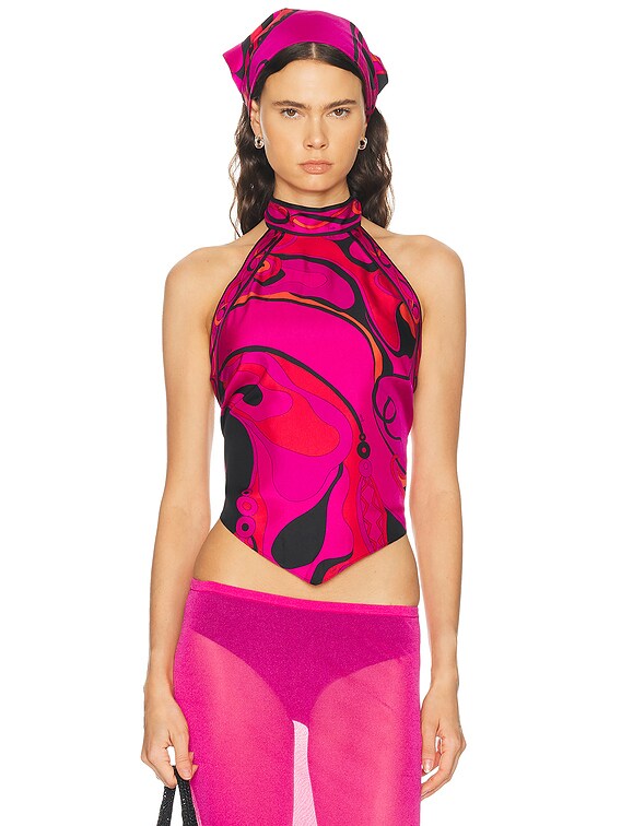 Emilio Pucci Silk Twill Tie Top in Fuchsia & Black | FWRD