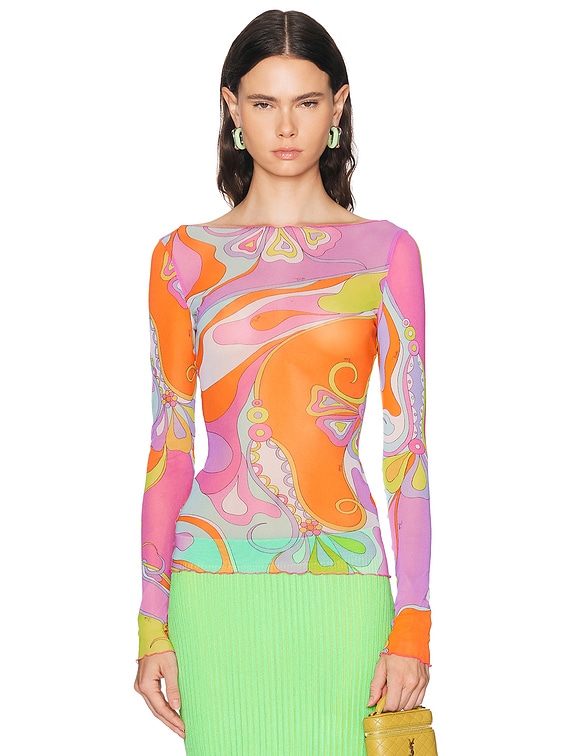 EMILIO PUCCI カフタン　トップス Emilio Pucci Tulle Long Sleeve Top in Multicolor | FWRD