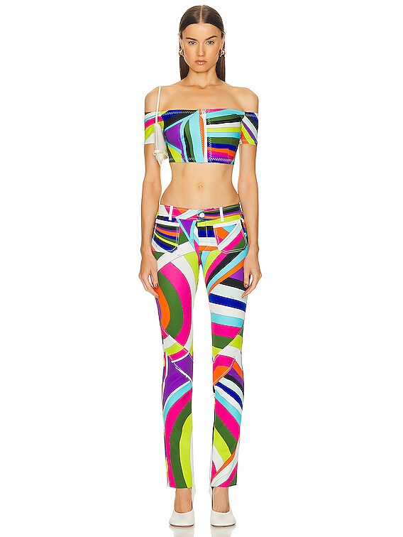 Emilio Pucci Off The Shoulder Crop Top in Turchese & Viola Emilio Pucci Off The Shoulder Crop Top in Turchese & Viola