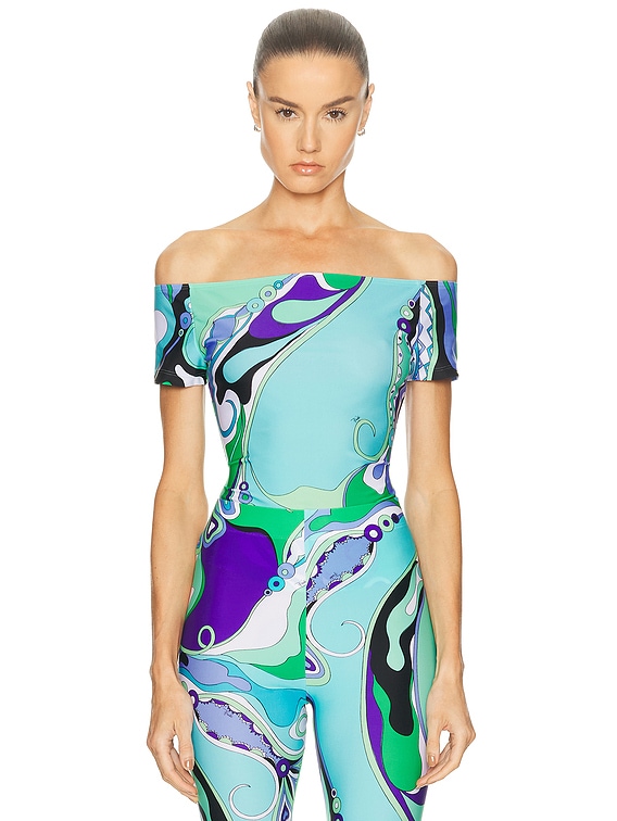 定価約4.5万円 新品 EMILIO PUCCI ノースリーブトップス XS Emilio Pucci Off The Shoulder Top in Verde & Lilla | FWRD