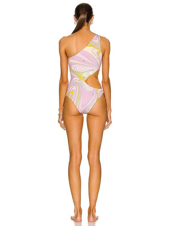 Emilio Pucci One Shoulder Onde One Piece Swimsuit in Lilla Emilio Pucci One Shoulder Onde One Piece Swimsuit in Lilla