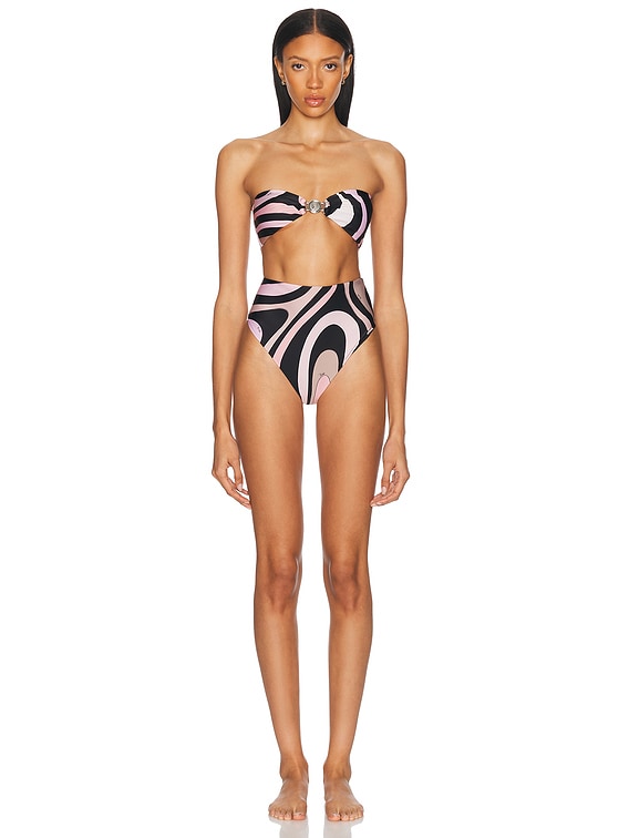 Emilio Pucci High Waisted Bikini Bottom in Nero & Nude | FWRD