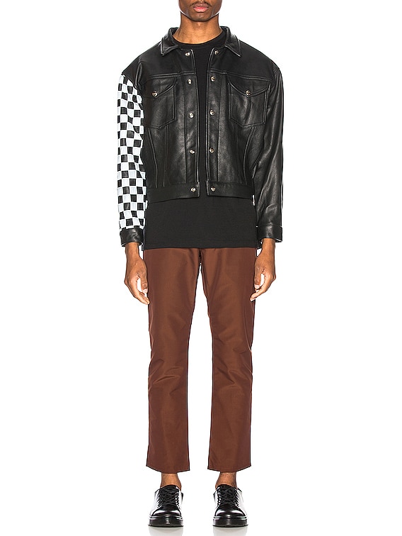 Enfants Riches Deprimes Checkered Sleeve Leather Jacket in Black