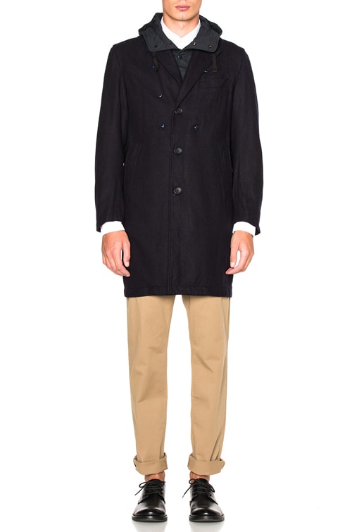 Engineered Garments Melton Chester Coat in Dark Navy | FWRD