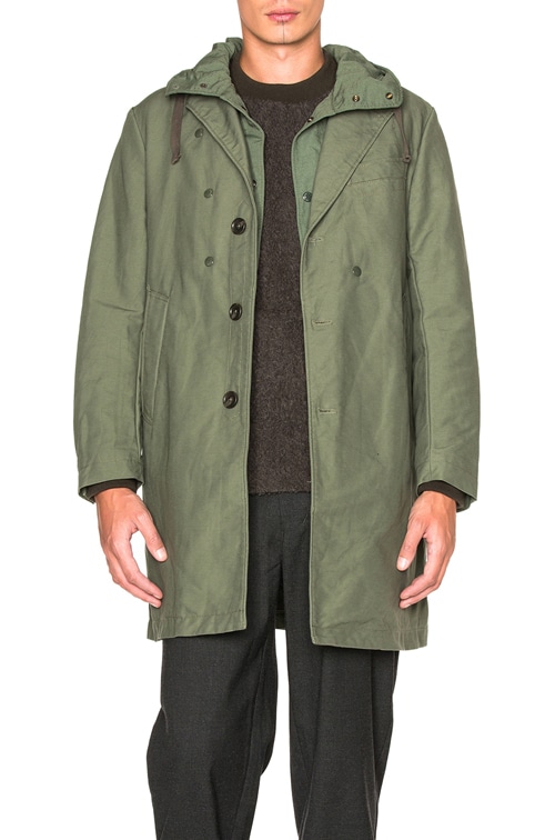 Engineered Garments Double Cloth Chester Coat in Olive | FWRD