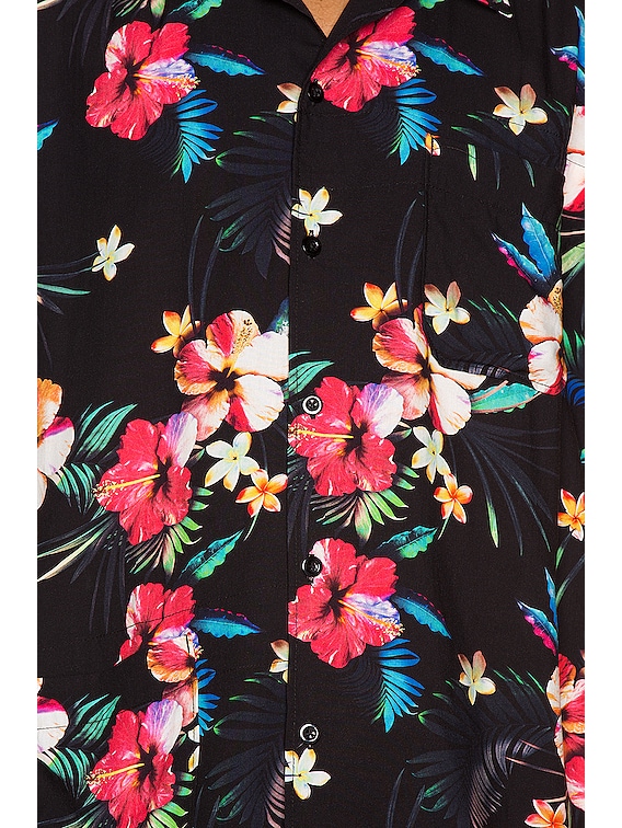 Engineered Garments Camp Shirt in Black Tropical Floral Print