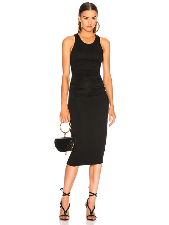 Enza Costa Jersey Side Ruched Midi Dress in Black | FWRD Enza Costa Jersey Side Ruched Midi Dress in Black | FWRD