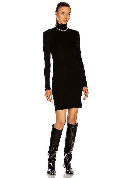 Enza Costa Tencel Cashmere Rib Long Sleeve Zip Turtleneck Mini Dress in  Black | FWRD