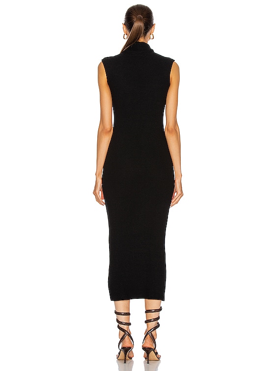 Enza Costa Sweater Knit Sleeveless Turtleneck Dress in Black