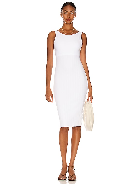 Enza Costa Compact Cotton Rib Scoop Back Dress in White