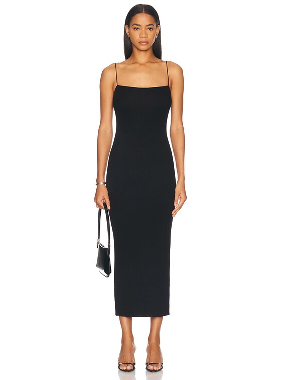 Enza Costa Silk Knit Jersey Essential Strappy Dress in Black