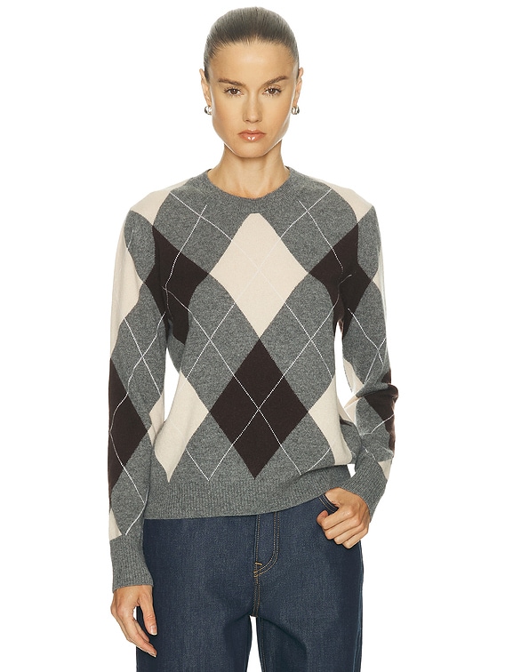 Enza Costa Knit Cashmere Argyle Sweater in Argyle | FWRD