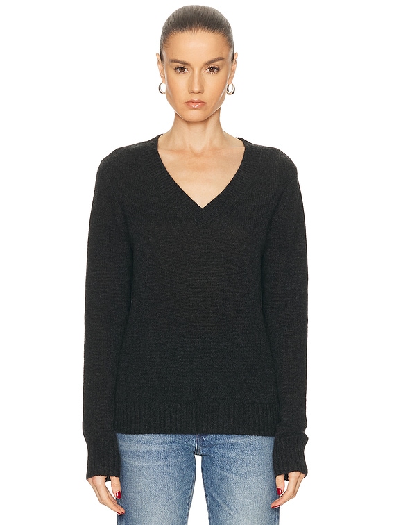 Enza Costa Cashmere V-Neck Sweater in Charcoal | FWRD
