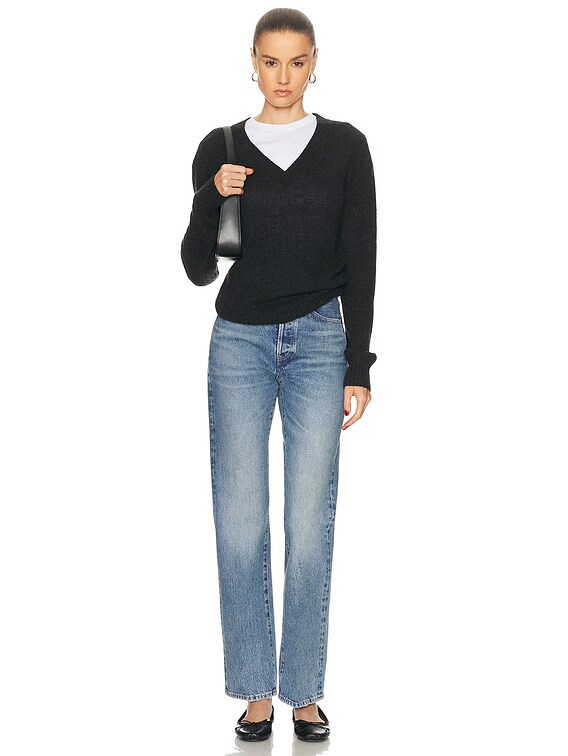 Enza Costa Cashmere V-Neck Sweater in Charcoal | FWRD