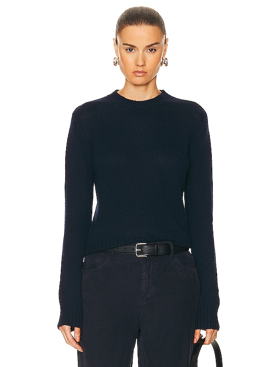 Enza Costa Pure Cashmere Crew Sweater in Navy