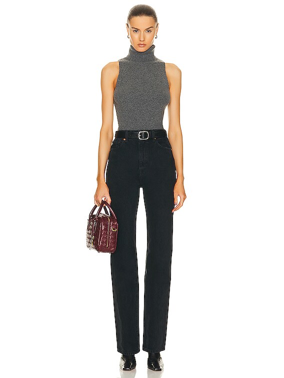 Enza Costa Rib Sleeveless Turtleneck Sweater in Heather Grey Enza Costa Rib Sleeveless Turtleneck Sweater in Heather Grey