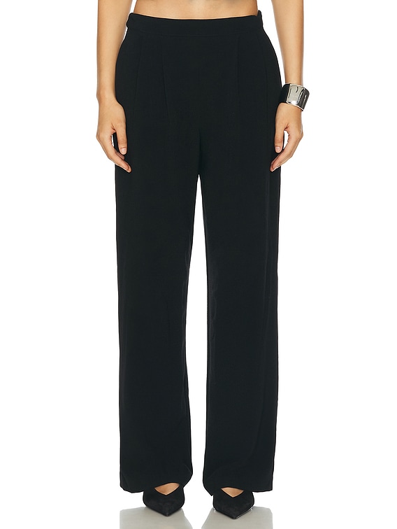Enza Costa Crepe Pleated Wide Leg Pant in Black | FWRD